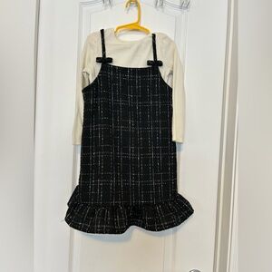 H&M Black Plaid Ruffle-Hem Pinafore Dress with Ivory Top